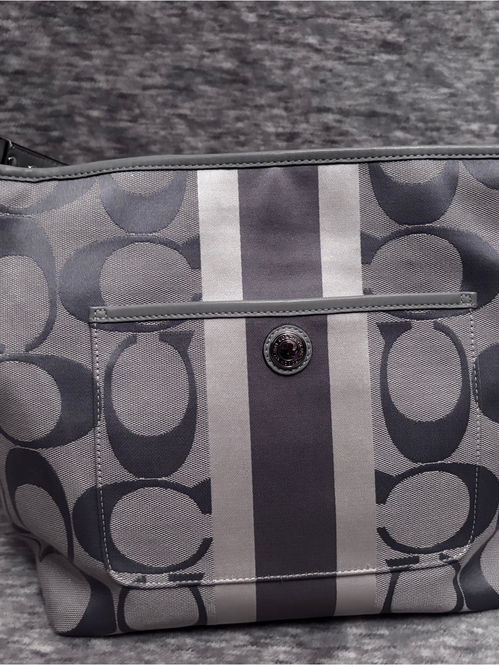 Coach Gray Signature Stripe Messenger Tote